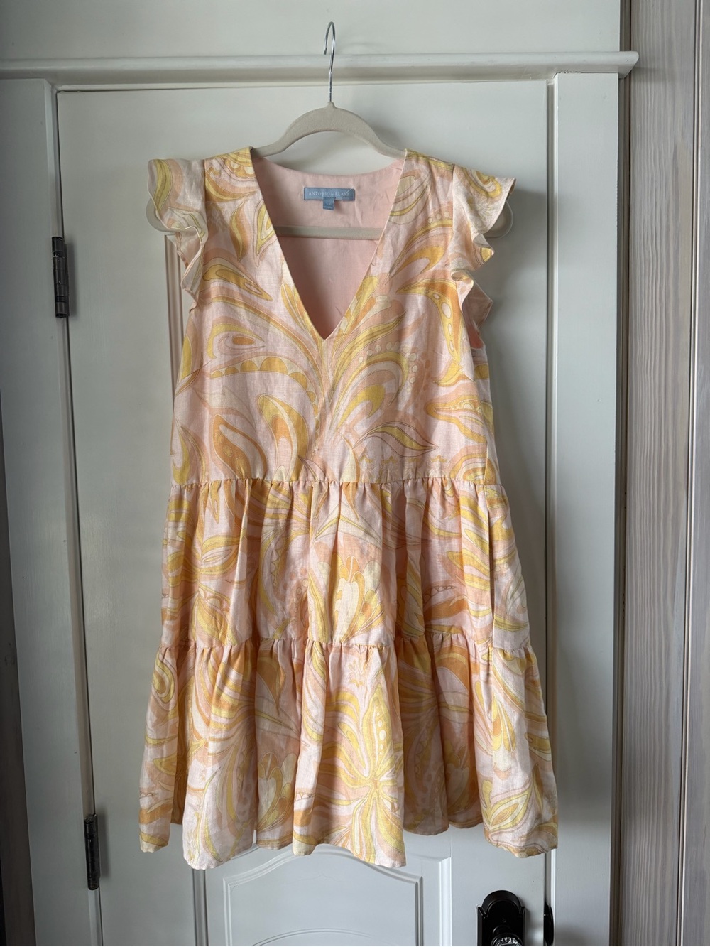 ANTONIO MELANI Yellow & Peach Pink Paisley Tiered linen Dress - Picture 2 of 4